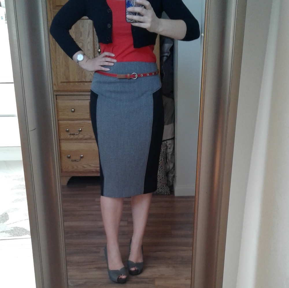 Express High Waist Colorblock Zipper Pencil Skirt